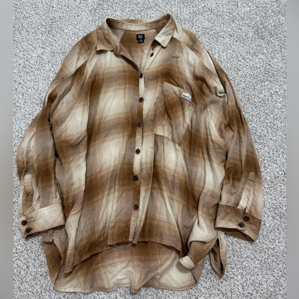 BDG Tan and Cream Plaid Shirt